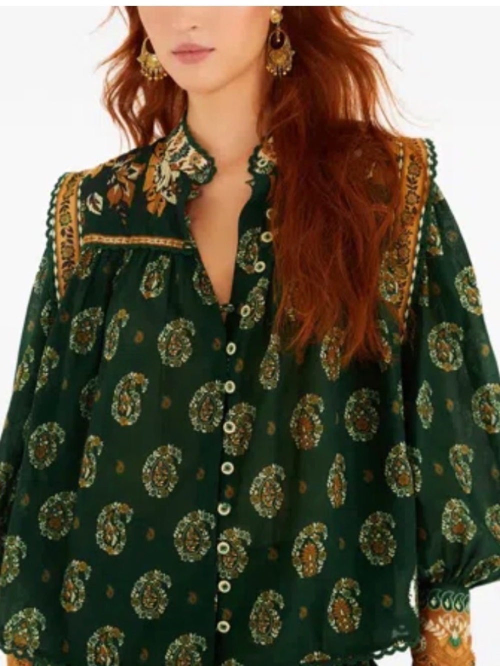 Farm Rio Ayla Green Floral Blouse